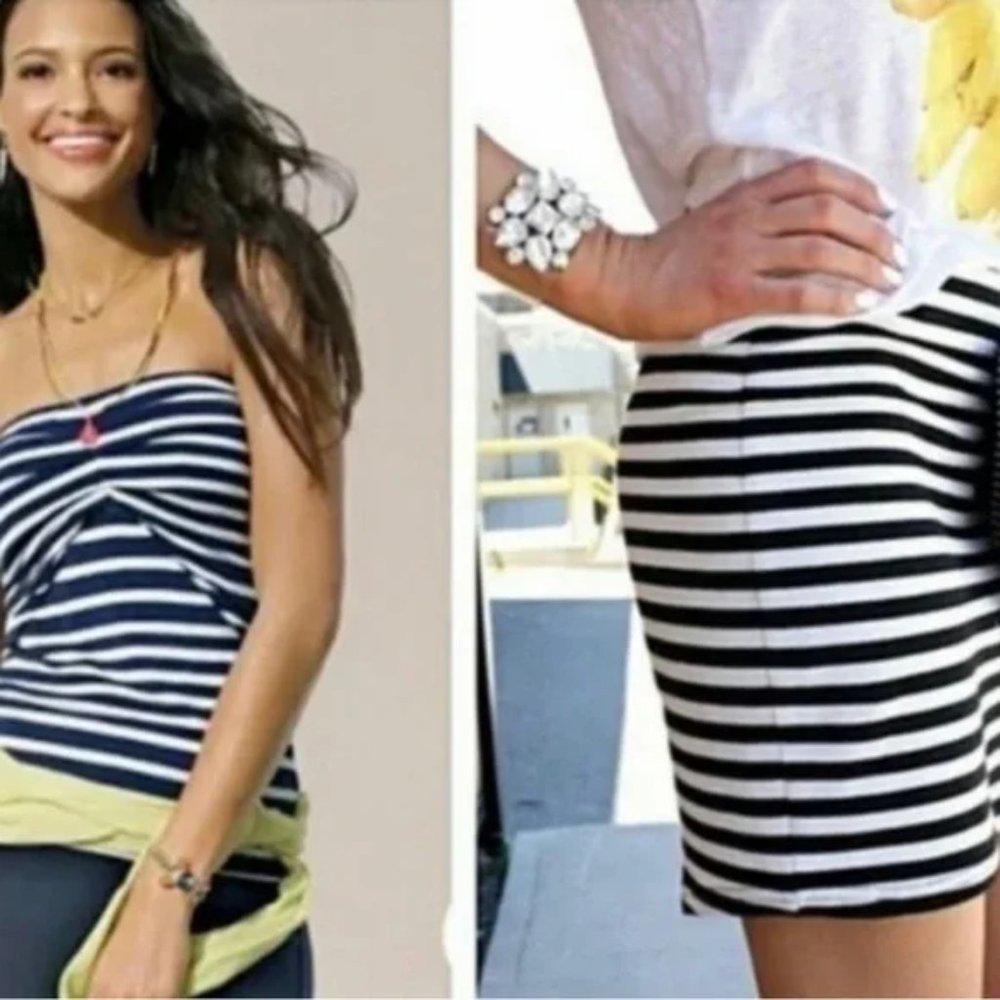 Cabi 789 Blaine Tube Top or Skirt Women's Navy Blue & White Striped M